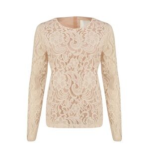 IN WEAR Kehnner Chalk Neutral Boho Old Money Swirling lace Nude lining Top‎ US 8